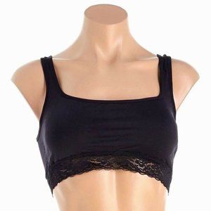 Rene Rofe Women's Bralette Top Bra Small Black Lace Trimmed Wire Free Seamless